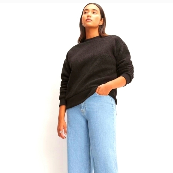 Everlane the renew fleece oversized crew sweatshirt black small NWT - Picture 1 of 10